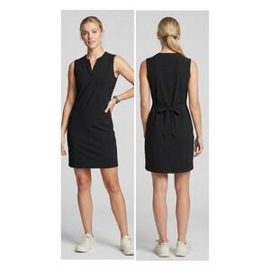 Eddie Bauer Black Sleeveless Notched V-Neck Tie Back Shift Travel Dress Size XS